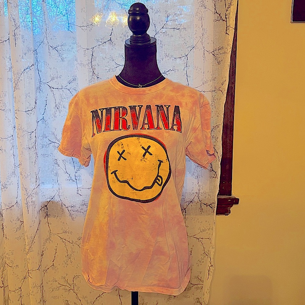 Nirvana Pink Acid Washed Band Tee in size M